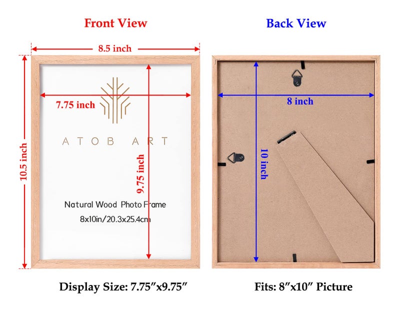 ATOBART 8x10 Picture Frames Solid Wood, 6 Pack OAK Photo Frame Set with Real Glass Cover, Natural Wood Color Frames, for Wall Mounting or Tabletop Display - Image 2